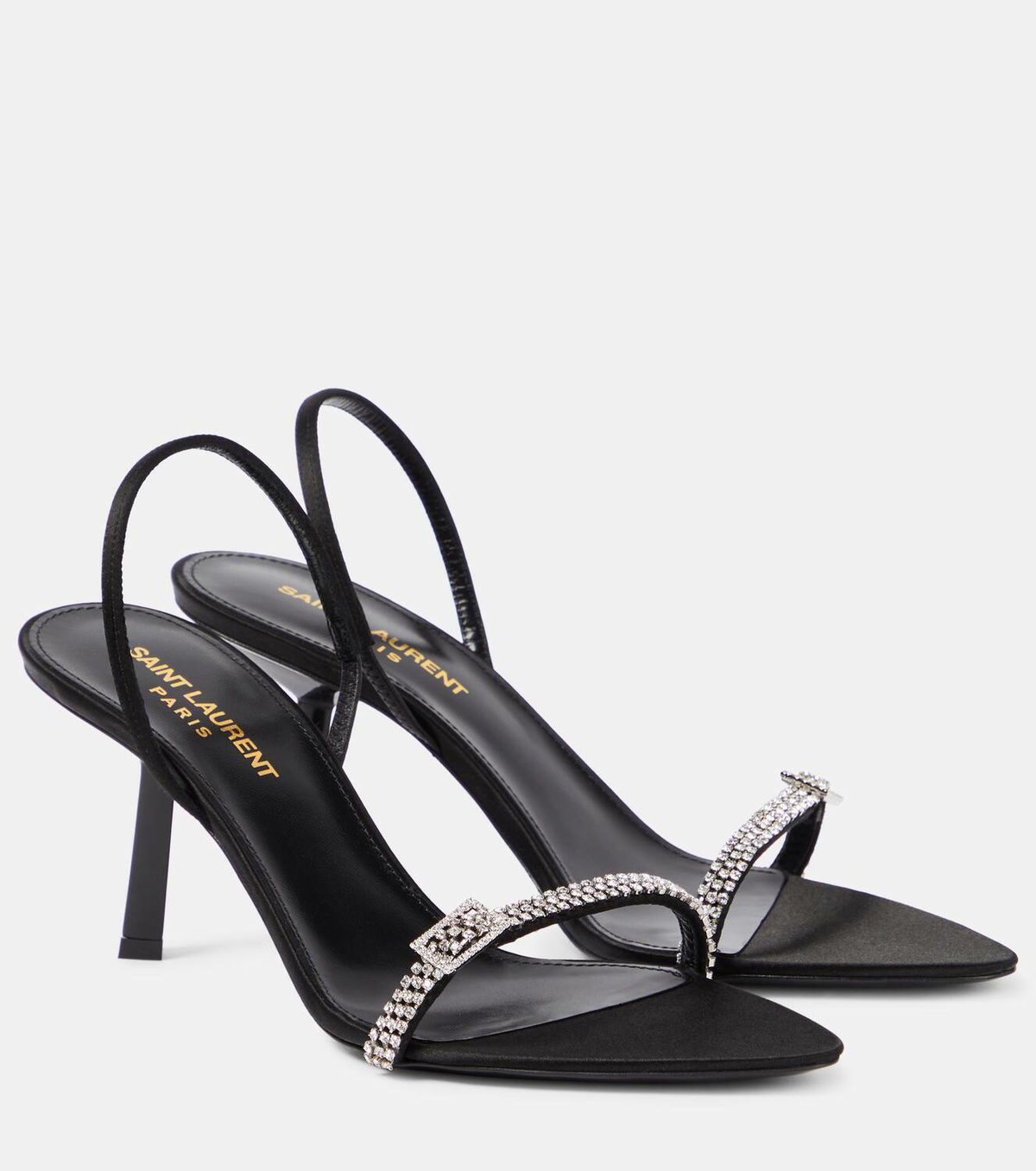 RENDEZ-VOUS SANDALS 70 IN SATIN CREPE PATENT BLACK LEATHER