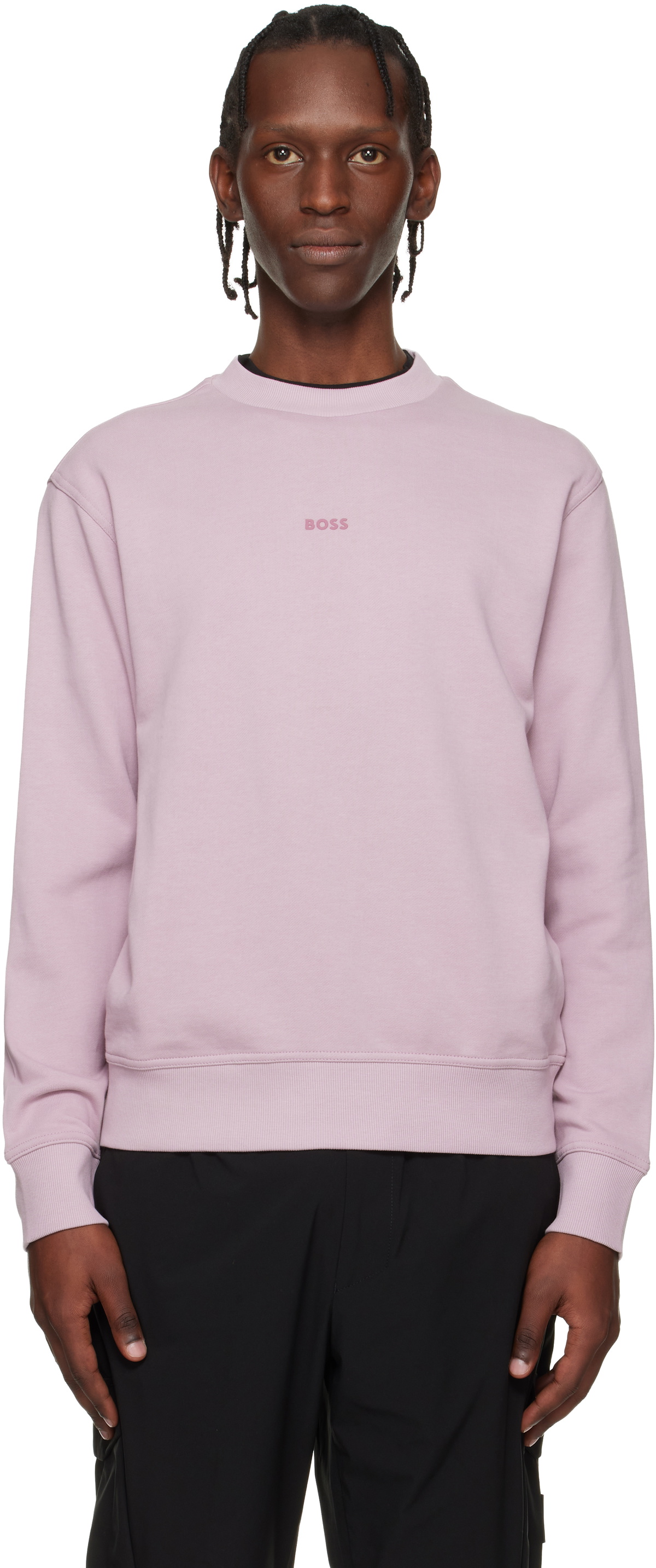 BOSS Purple Cotton Terry Contrast Logo Relaxed-Fit Sweatshirt