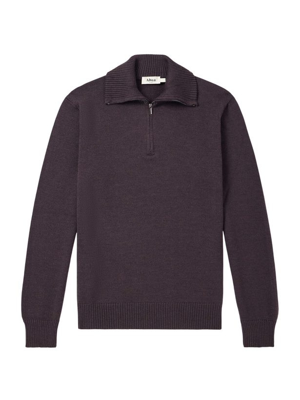 Photo: Altea - Half-Zip Virgin Wool Sweater - Brown