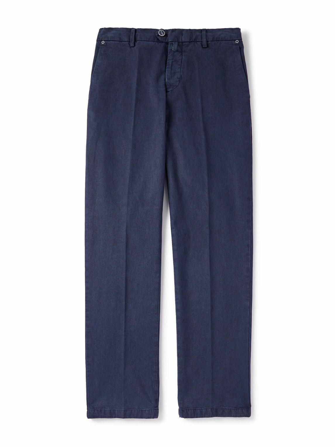 Kiton - Straight-Leg Lyocell-Blend Twill Trousers - Blue