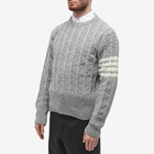 Thom Browne Men's 4 Bar Donegal Cable Crew Knit in Light Grey