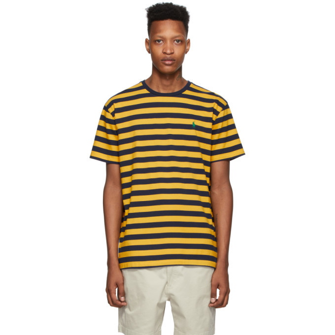 Photo: Polo Ralph Lauren Yellow and Navy Striped Classic Fit T-Shirt