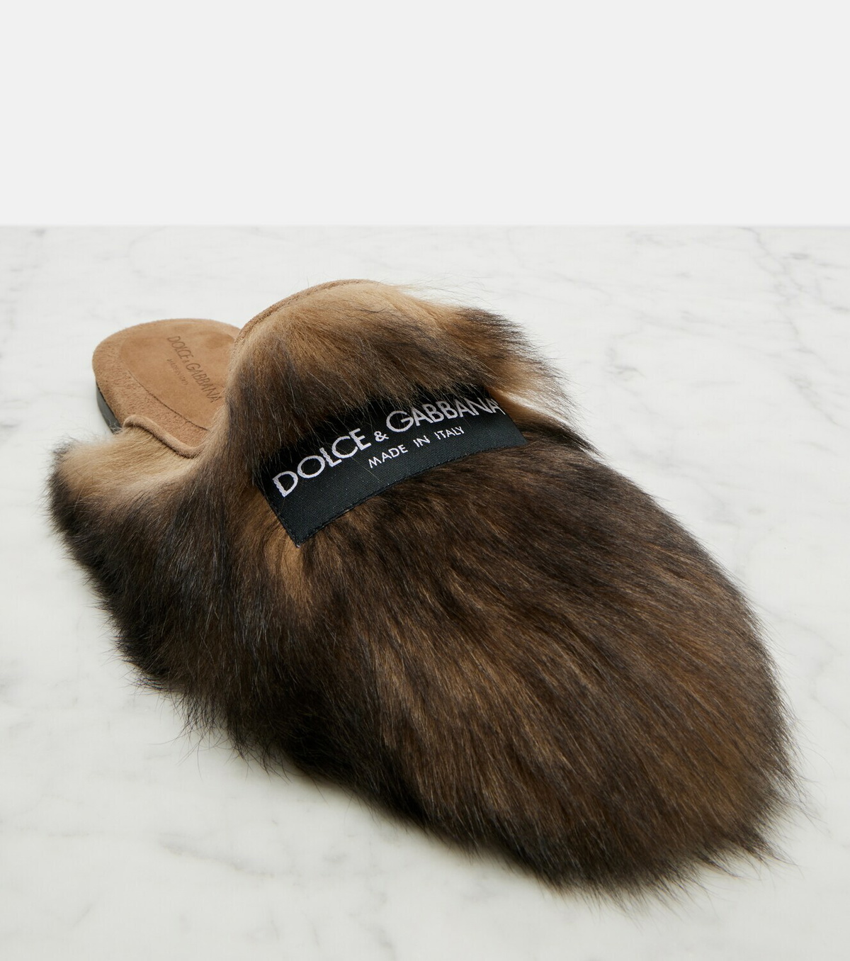 Dolce&Gabbana Logo suede-trimmed shearling mules