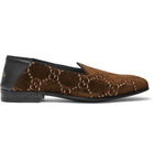 Gucci - Gallipoli Collapsible-Heel Leather-Trimmed Embroidered Velvet Loafers - Men - Brown