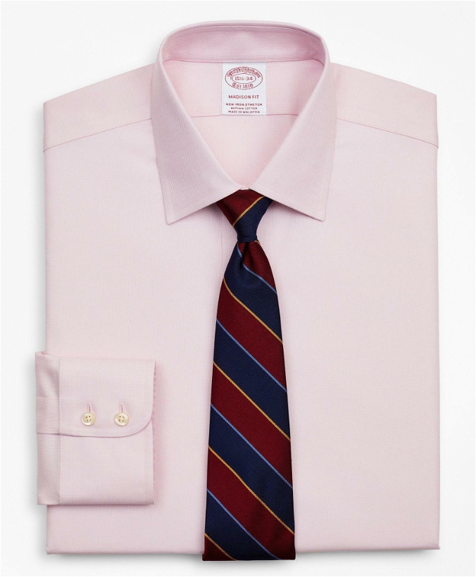 Photo: Brooks Brothers Men's Stretch Madison Relaxed-Fit Dress Shirt, Non-Iron Royal Oxford Ainsley Collar | Pink