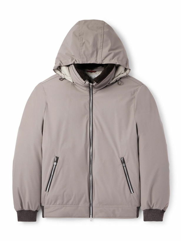 Photo: Brunello Cucinelli - Shearling and Cashmere-Trimmed Padded Shell Hooded Down Jacket - Brown