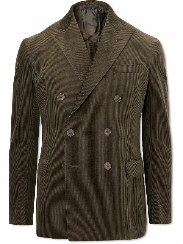 Photo: Ralph Lauren Purple label - Kent Slim-Fit Double-Breasted Cotton-Corduroy Suit Jacket - Green