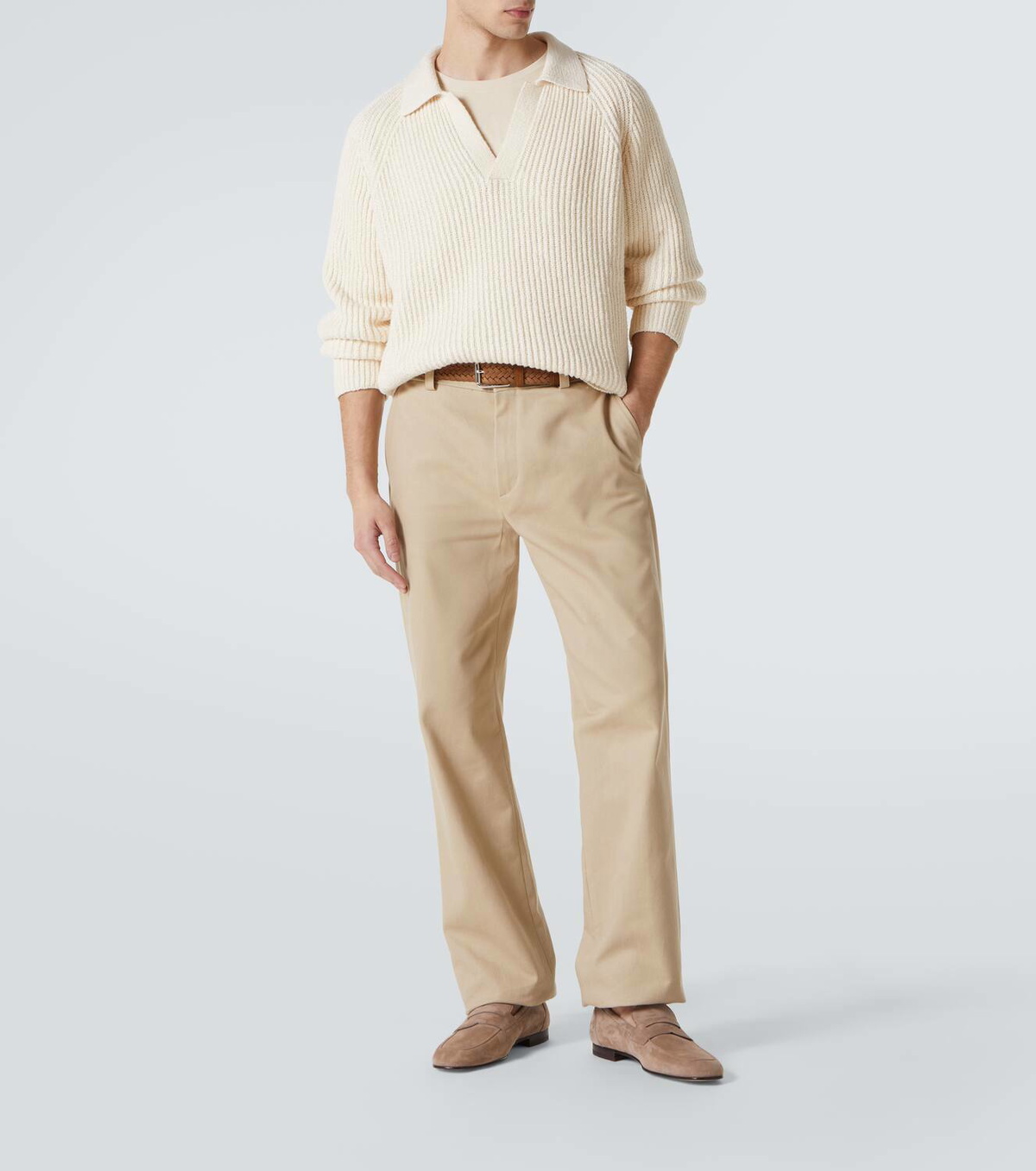 Tod's Ribbed-knit cotton polo sweater