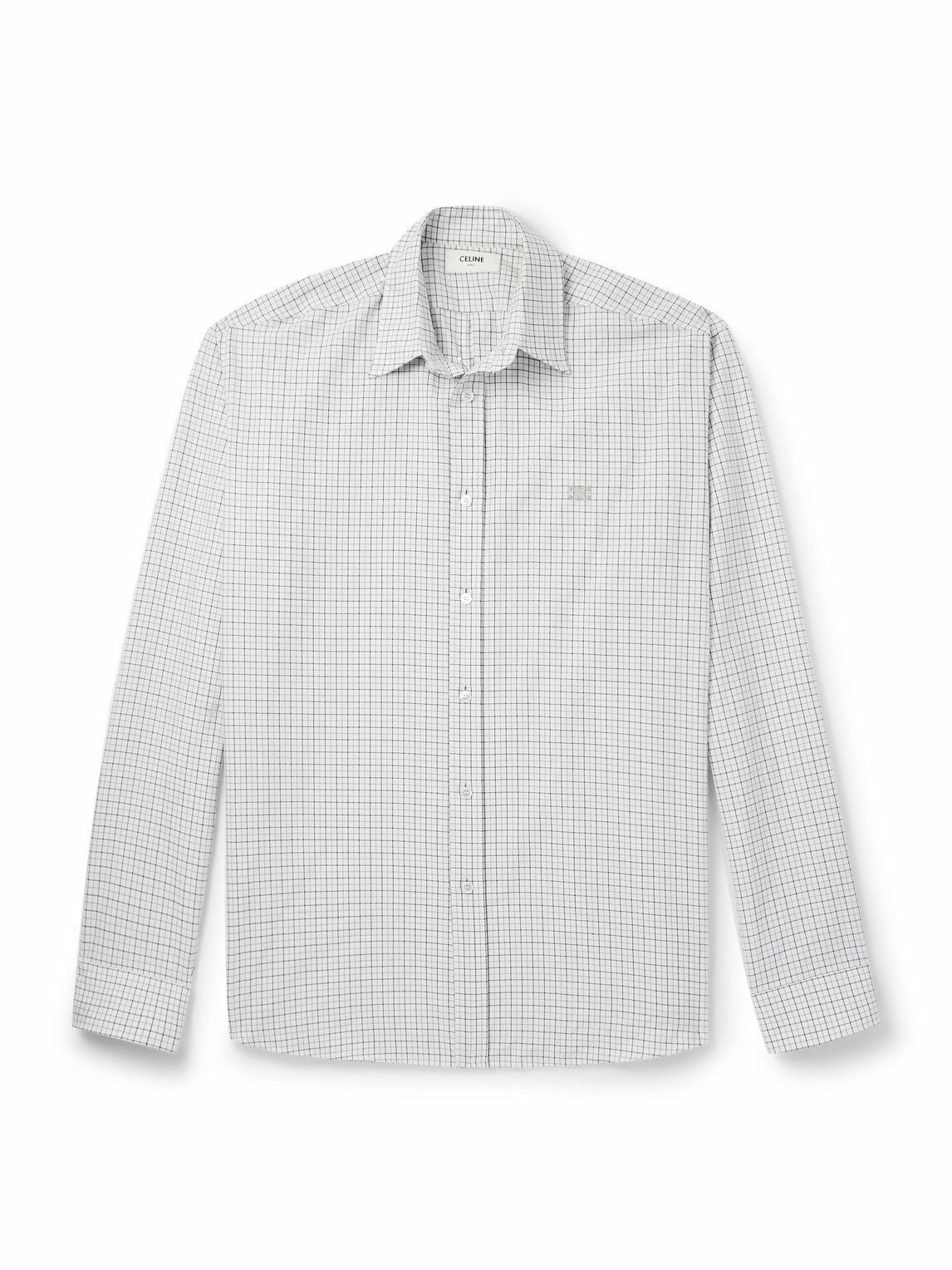 CELINE - Checked Cotton-Twill Shirt - Gray