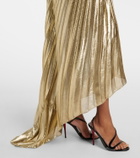 Roberto Cavalli Asymmetric silk-blend lamé gown