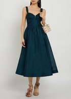 Zimmermann Rebellion Pleated Linen and Silk-blend Midi Dress Teal