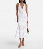 Self-Portrait Halterneck linen and cotton midi dress