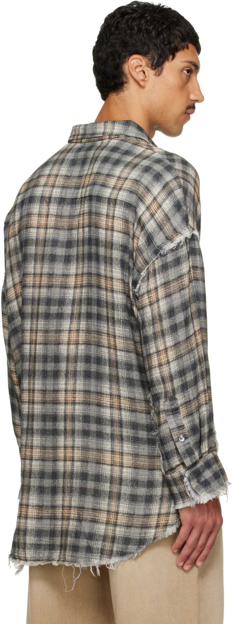 R13 Gray Shredded Seam Drop Neck Shirt