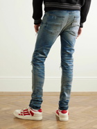 AMIRI - MX1 Skinny-Fit Ultrasuede®-Panelled Distressed Jeans - Blue