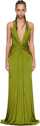 TOM FORD Green V-Neck Criss-Cross Evening Maxi Dress