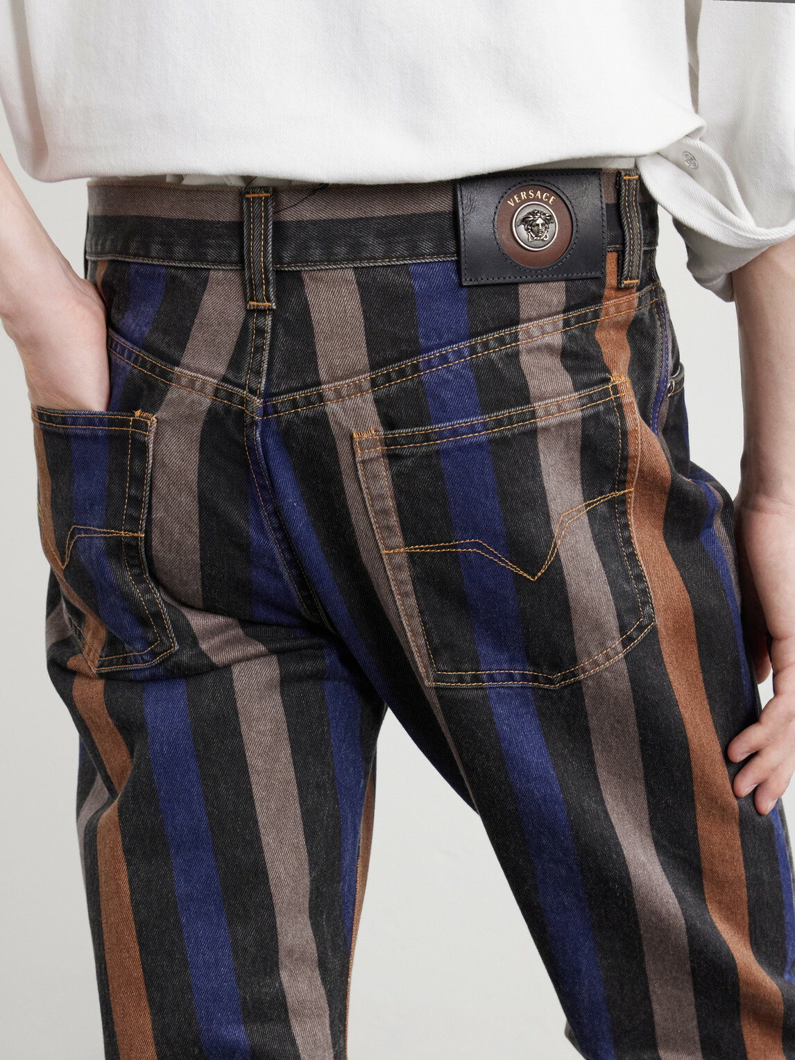 Versace - Straight-Leg Striped Jeans - Blue