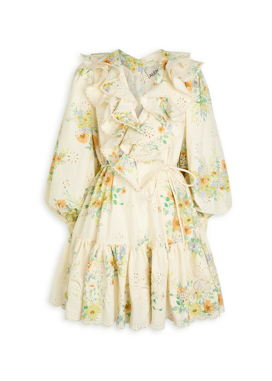 Alemais Juliette Embroidered Cotton Mini Dress Cream ALMAIS