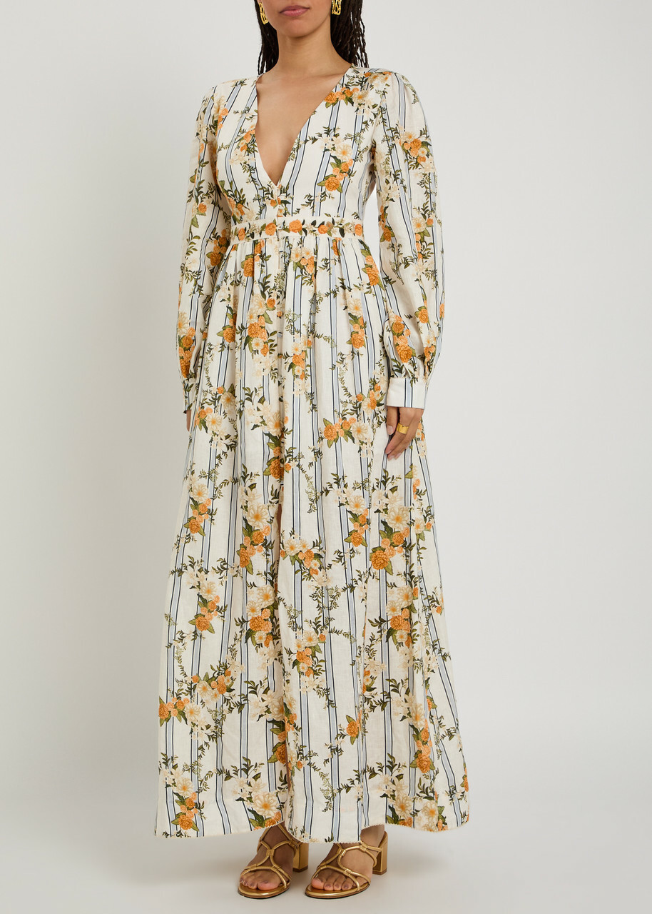 Agua BY Agua Bendita Frambuesa Floral-print Linen Maxi Dress Multicoloured