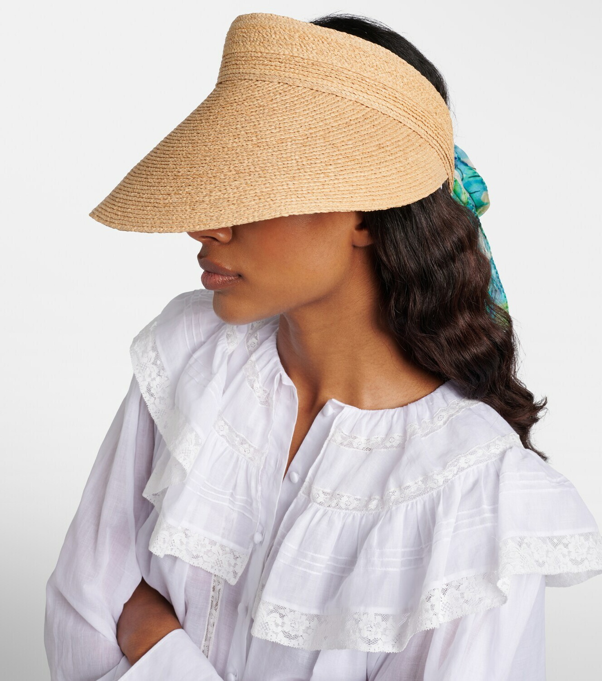 Chloé Silk-trimmed raffia visor