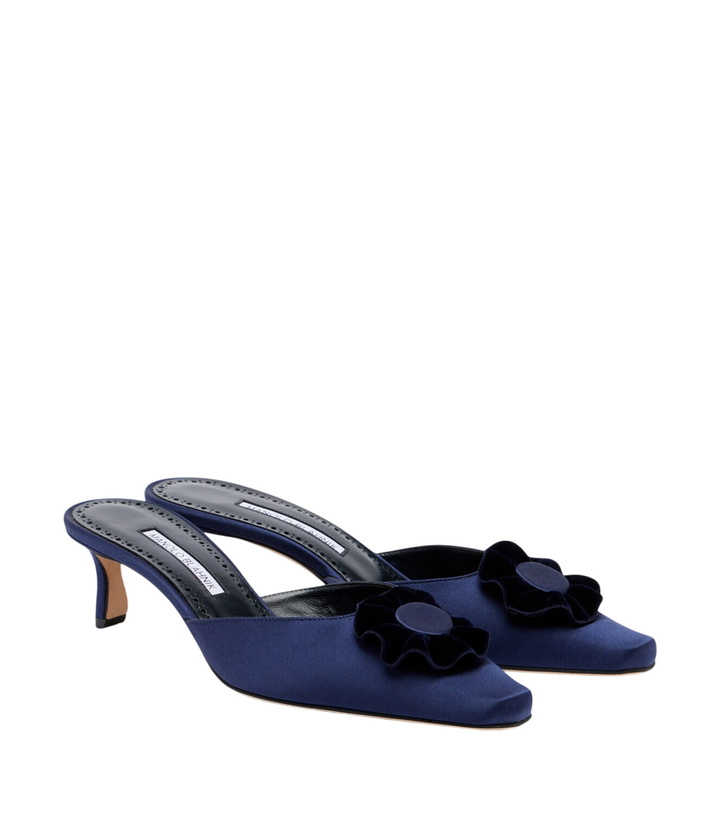 Photo: Manolo Blahnik Caulon floral-appliqué silk satin mules