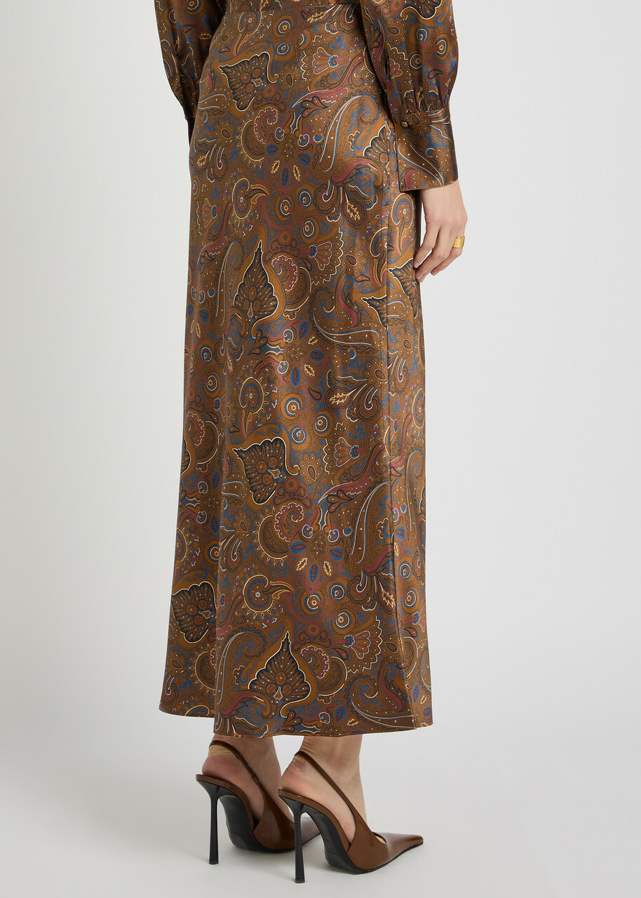 Veronica Beard Clover Paisley-print Silk-blend Midi Skirt Brown