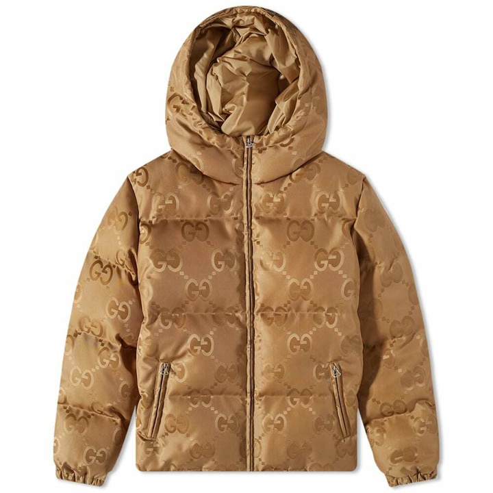 Photo: Gucci Men's Jumbo GG Jacquard Down Hooded Jacket in Beige