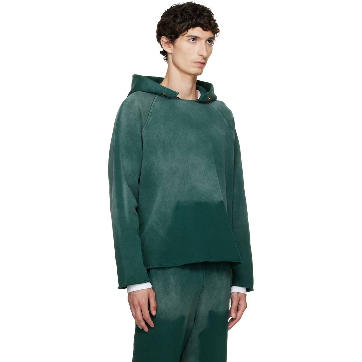 Les Tien Green Heavyweight Raw Raglan Hoodie