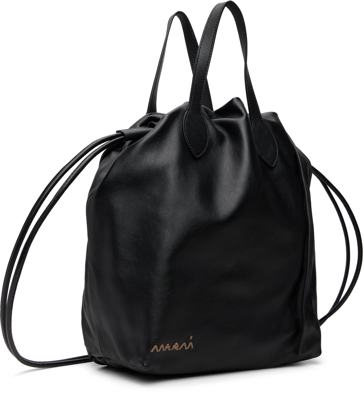 Marni Black Leather Scrunchie Backpack