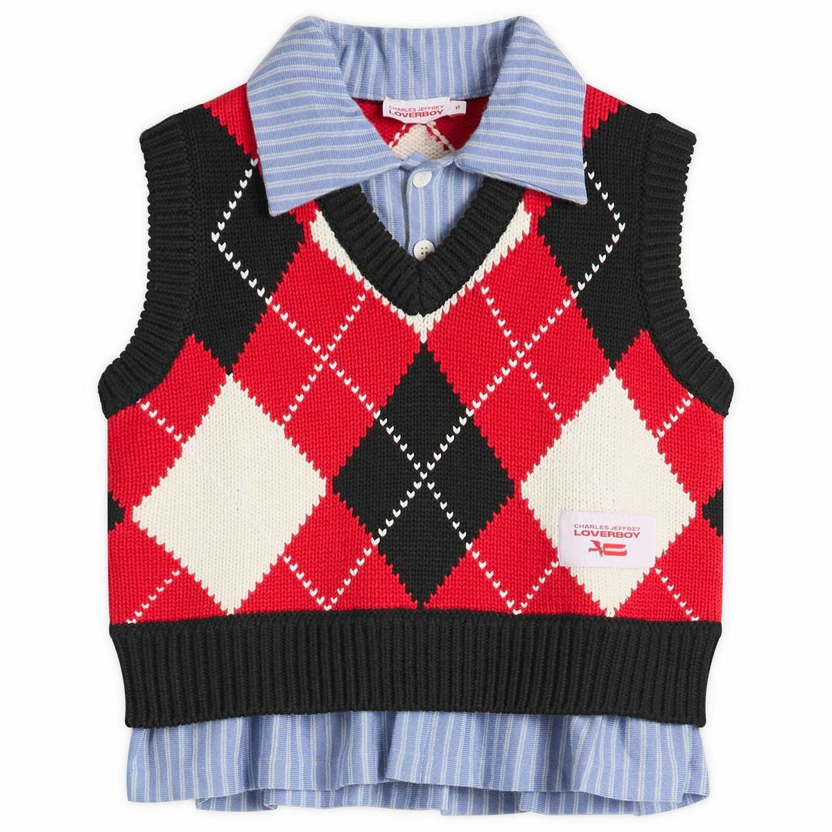 Charles Jeffrey Loverboy Women's Smart Cropped Vest in Red Argyl