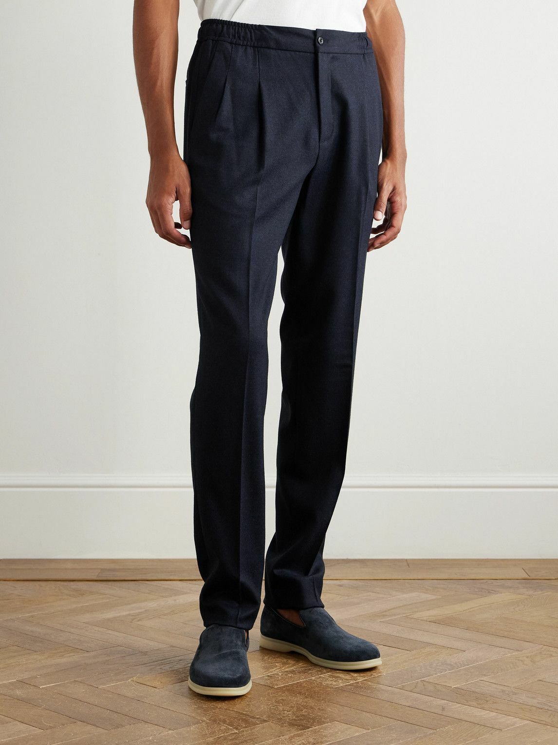Rubinacci - Leisure Straight-Leg Pleated Wool-Flannel Trousers - Blue