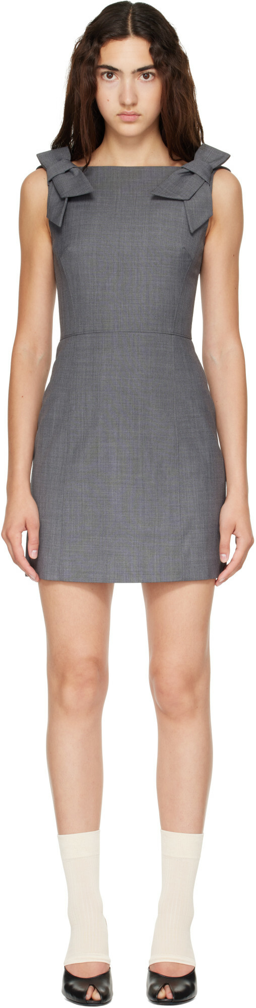 SHUSHU/TONG Gray Bow Strap Minidress