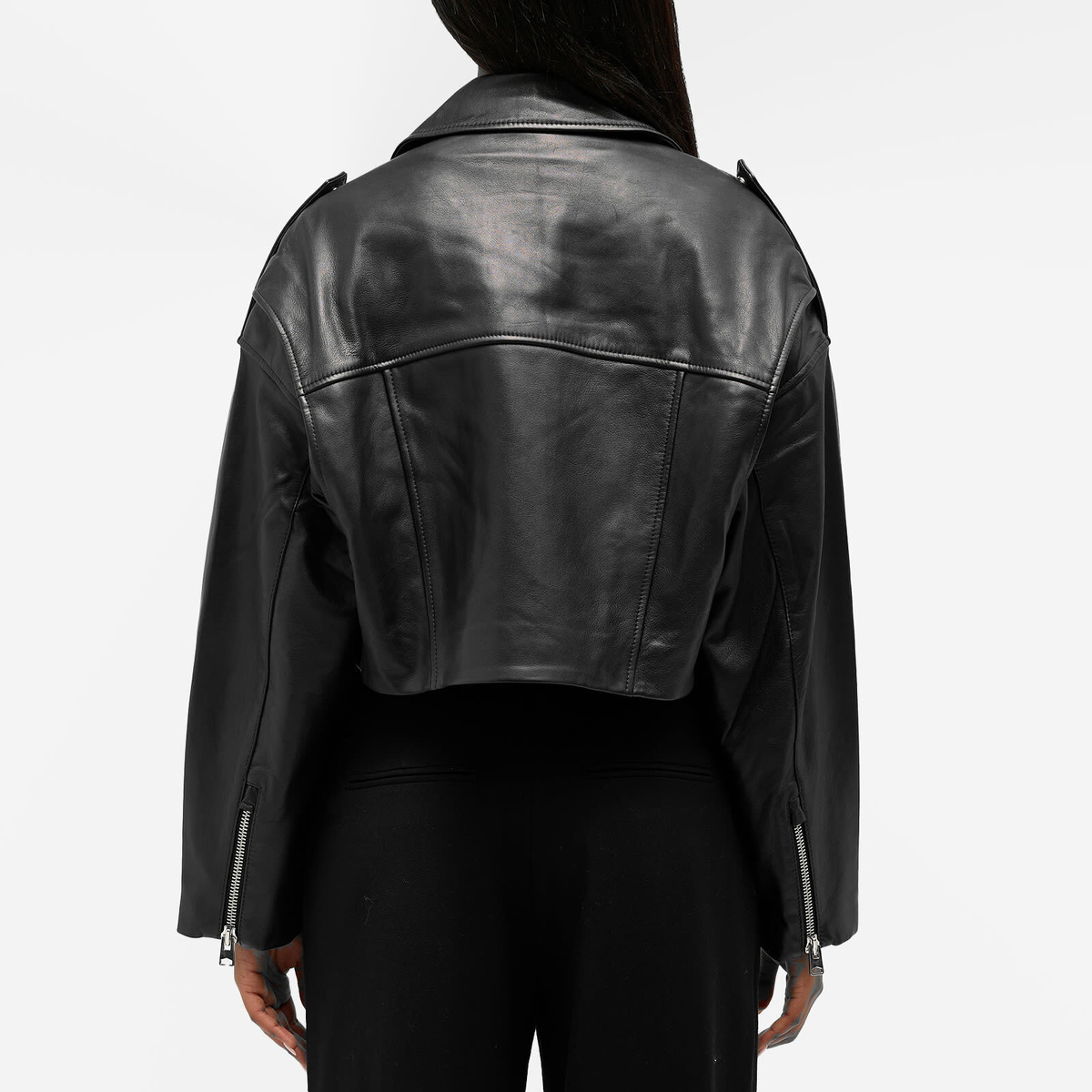 Agolde Women's Remi Crop Leather Biker Jacket in Black