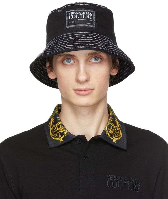Photo: Versace Jeans Couture Black & White Twill Logo Bucket Hat