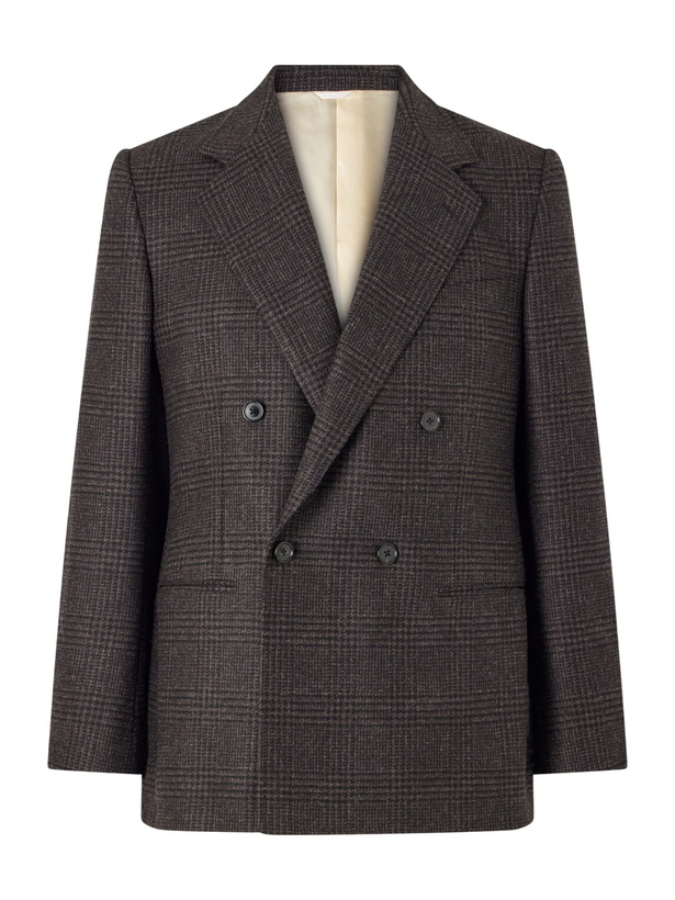 Photo: Husbands - Double-Breasted Prince Of Wales Merino Wool-Twill Blazer - Brown