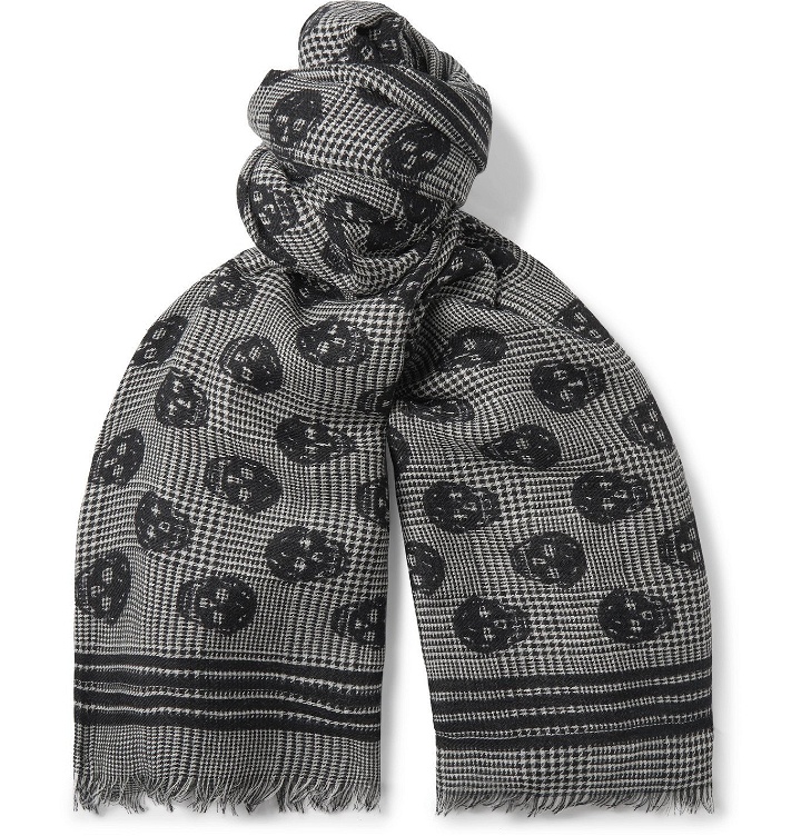 Photo: Alexander McQueen - Fringed Logo-Print Wool and Silk-Blend Scarf - Gray