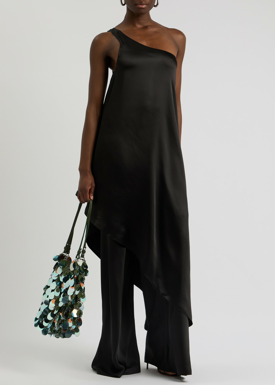 Norma Kamali Bias Elephant Wide-leg Satin Trousers Black