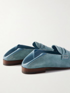 Manolo Blahnik - Plymouth Collapsible-Heel Suede and Leather Penny Loafers - Blue