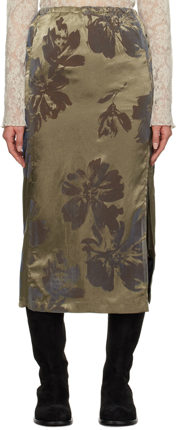 Youth Khaki Side-Slit Midi Skirt