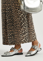 Ganni Buckle Ballerina Metallic Faux Leather Slingback Flats Silver