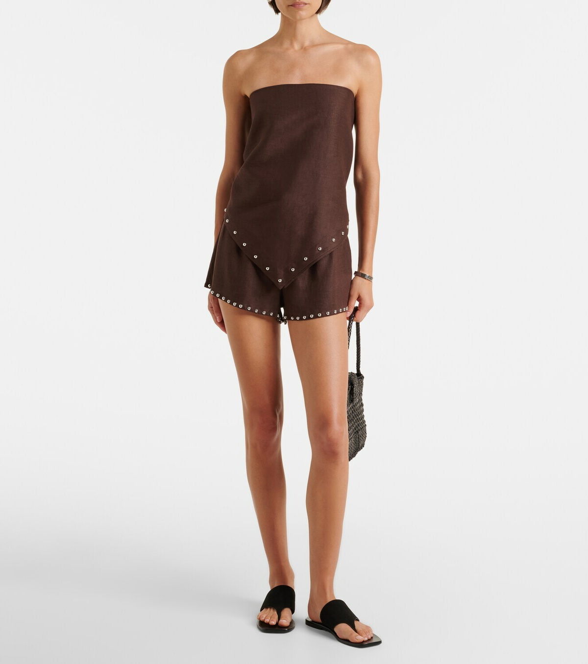 Staud Samara embellished linen top