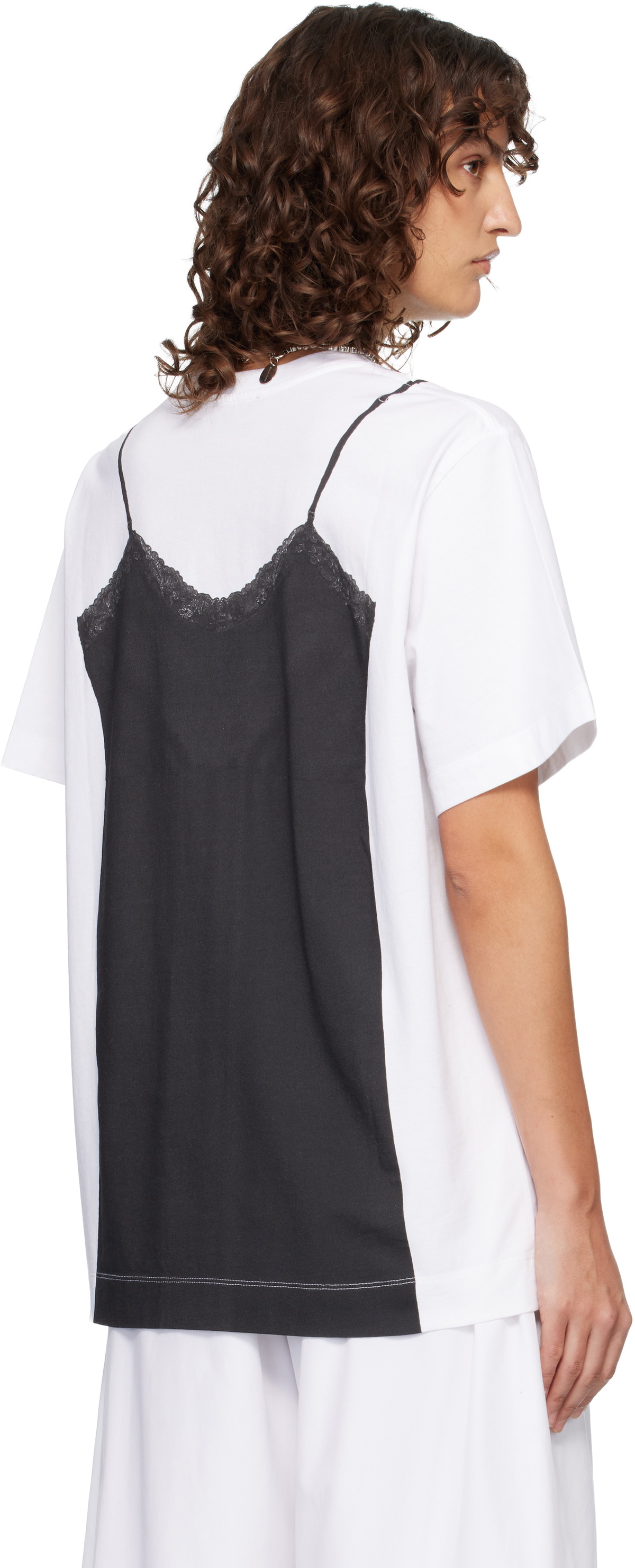 Simone Rocha White & Black Bow Sash Slip Dress Trompe L'Oeil T-shirt