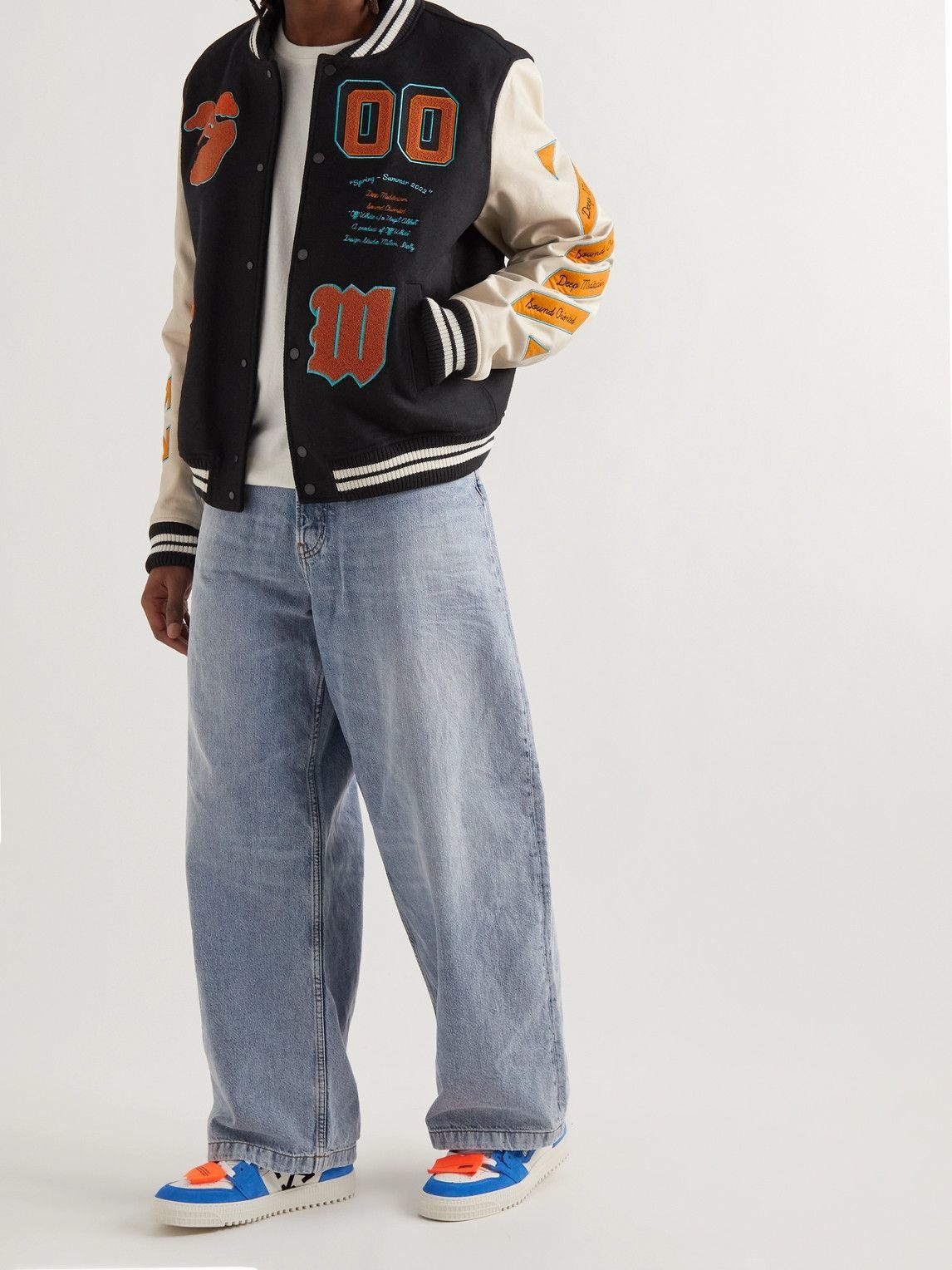 Off-White Moon Wool and Leather Varsity Jacket