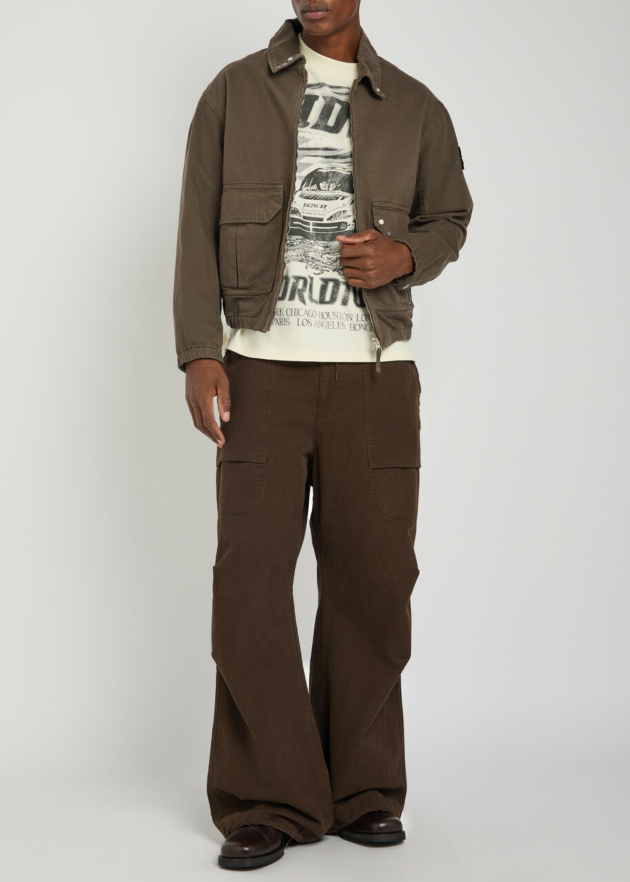 Stone Island Patch Pocket Denim Bomber Jacket Burgundy