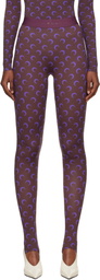 Marine Serre Brown & Purple Recycled Moon Jersey Stirrup Leggings
