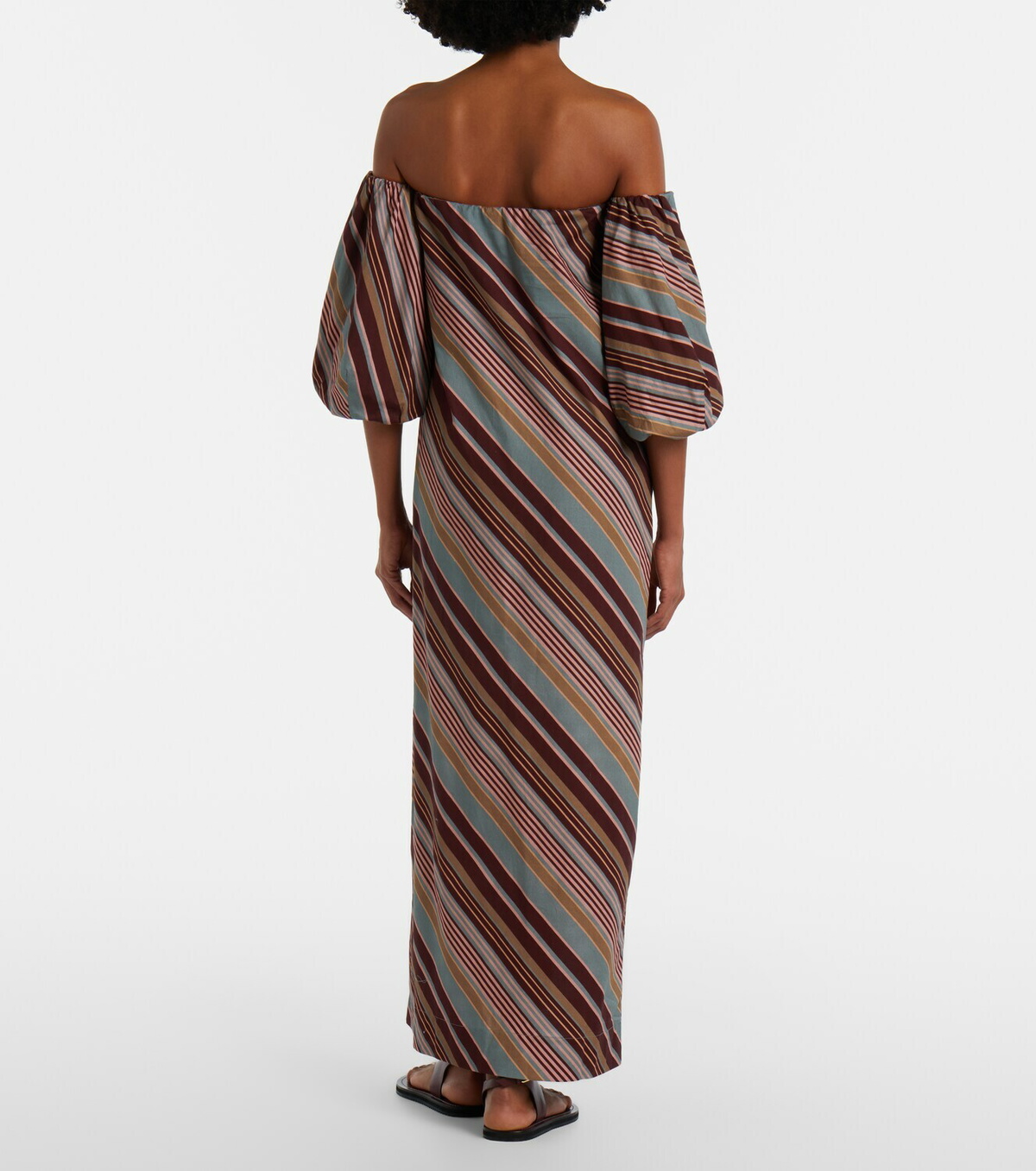 Adriana Degreas Striped off-shoulder cotton-blend maxi dress