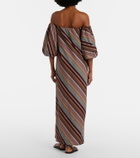 Adriana Degreas Striped off-shoulder cotton-blend maxi dress
