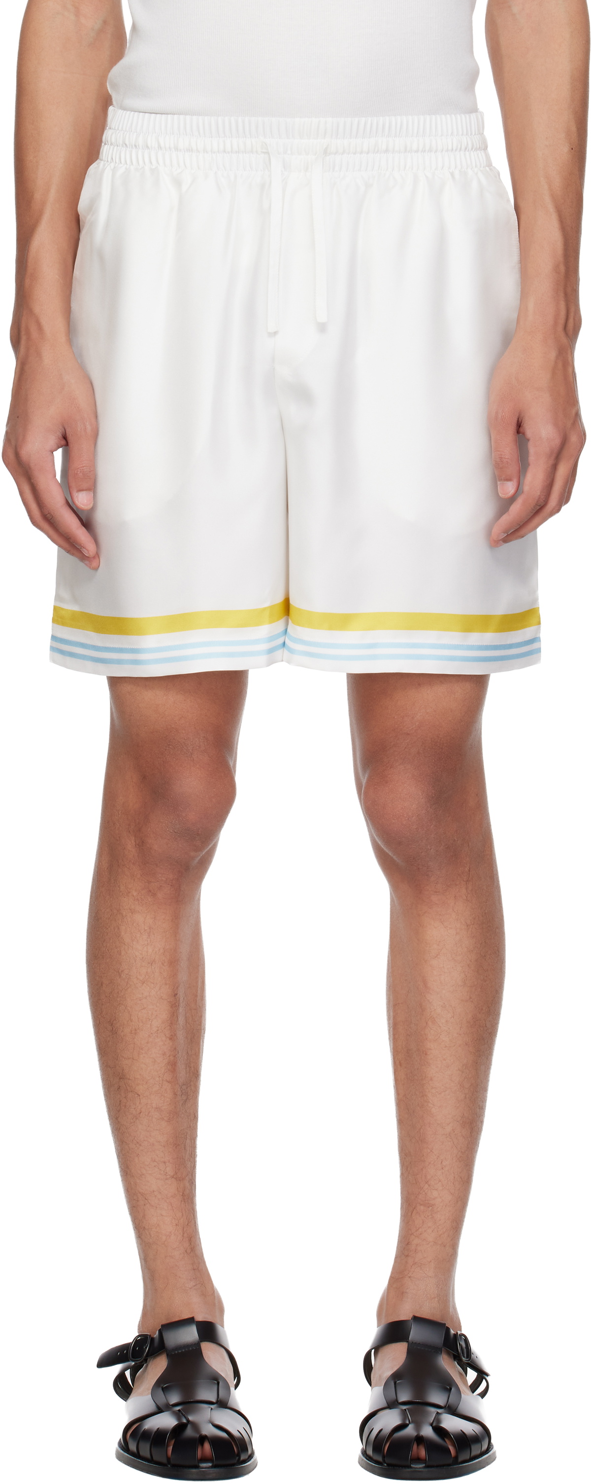 Casablanca White Tennis Landscape Silk Shorts