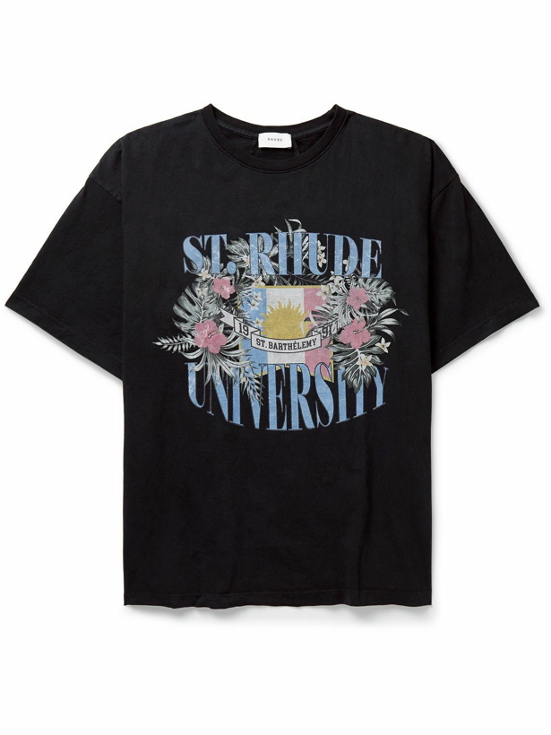 Photo: Rhude - St. Rhude University Logo-Print Cotton-Jersey T-Shirt - Black