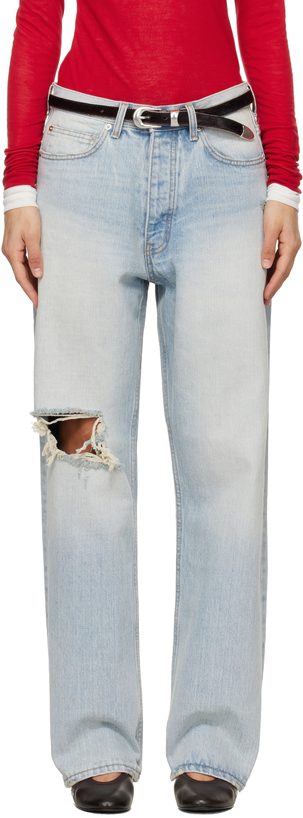 TONYWACK Blue Distressed Loose Straight Jeans