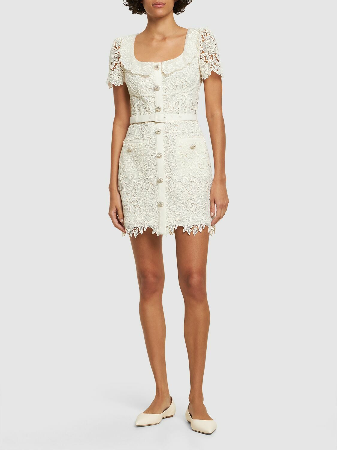 SELF-PORTRAIT - Short Sleeve Lace Mini Dress Self-Portrait